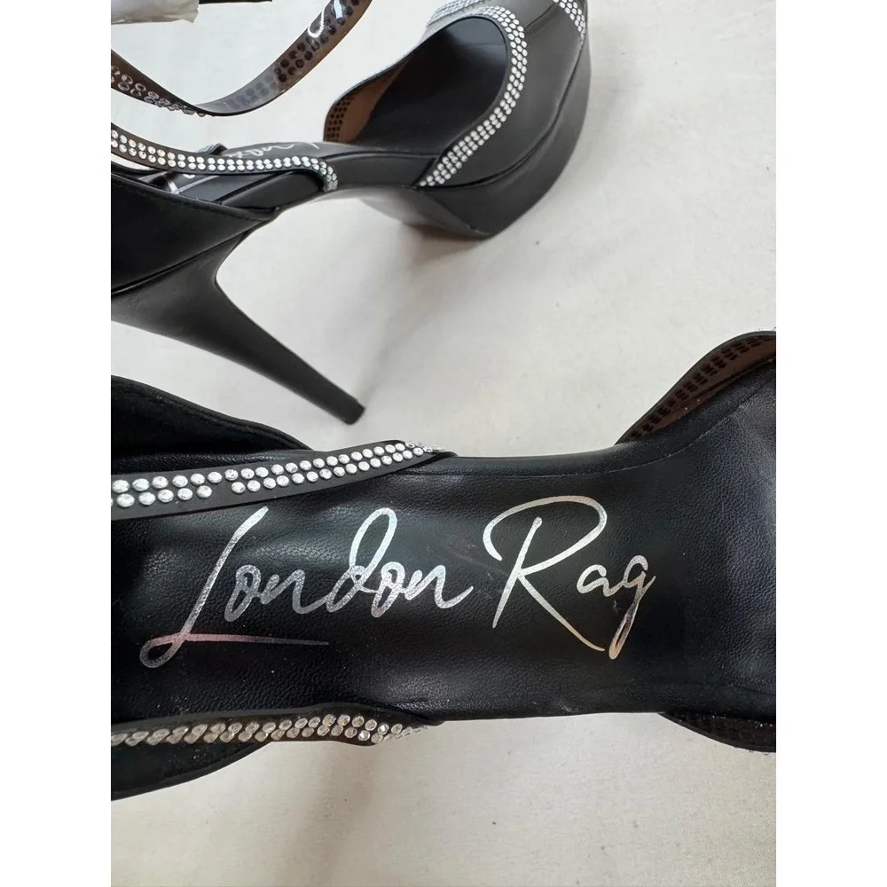 London Rag Womens Size 9 Black Platform Stiletto Sandals Rhinestone Glam Sparkle
